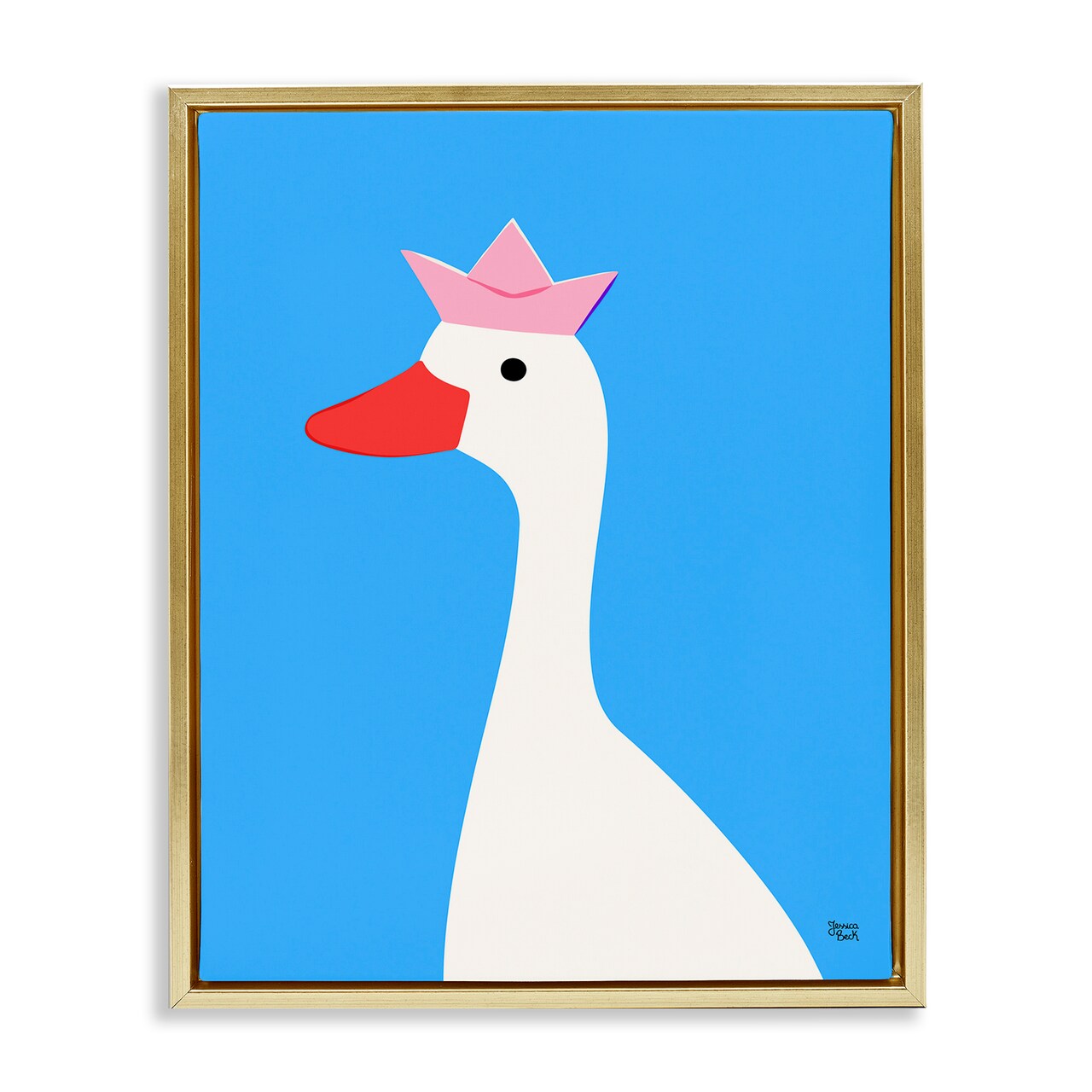 Stupell Industries Crowned Goose on Blue Framed Floater Canvas Wall Art Design by Jessica Beck